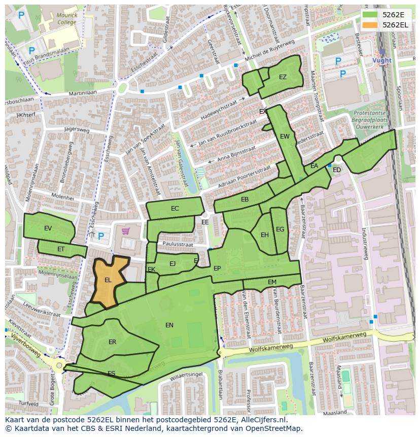 Afbeelding van het postcodegebied 5262 EL op de kaart.