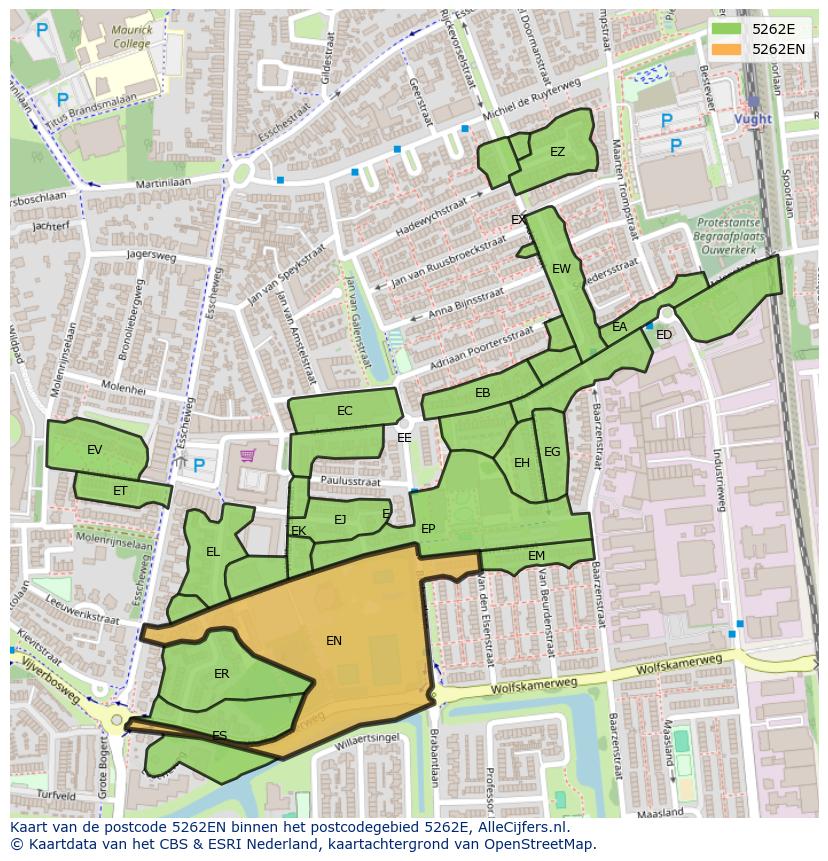 Afbeelding van het postcodegebied 5262 EN op de kaart.