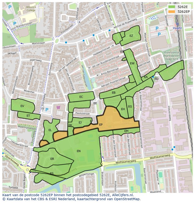 Afbeelding van het postcodegebied 5262 EP op de kaart.