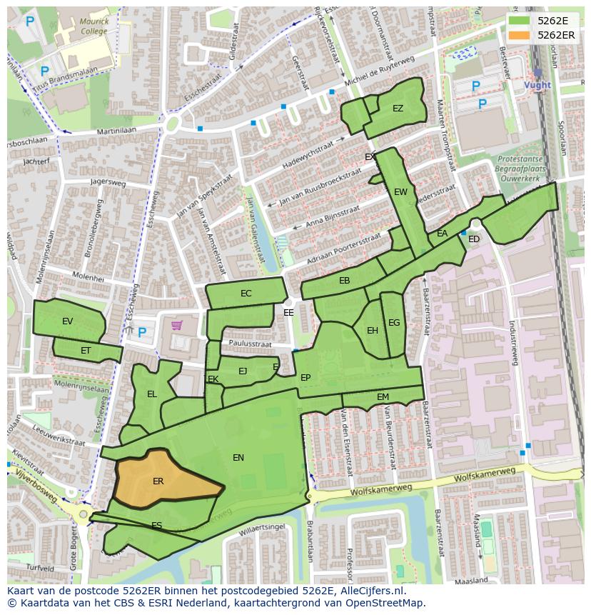 Afbeelding van het postcodegebied 5262 ER op de kaart.