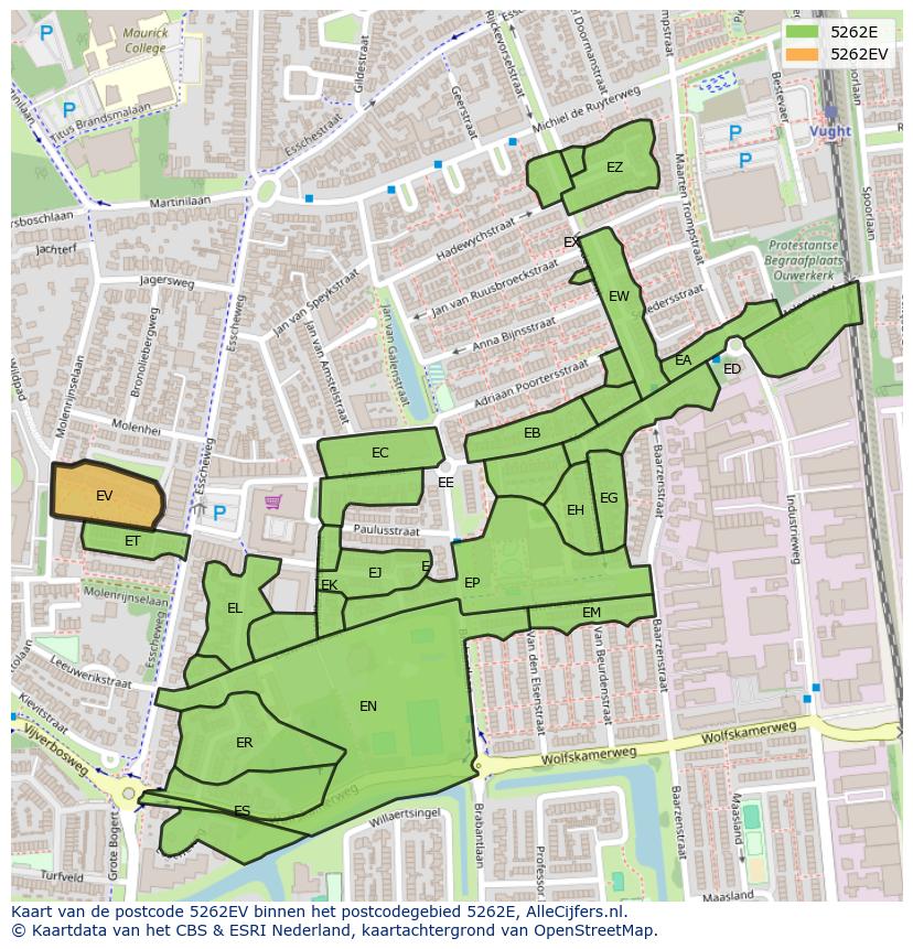 Afbeelding van het postcodegebied 5262 EV op de kaart.