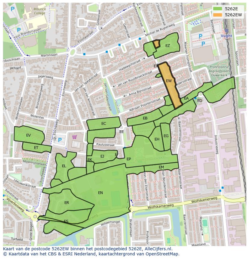 Afbeelding van het postcodegebied 5262 EW op de kaart.