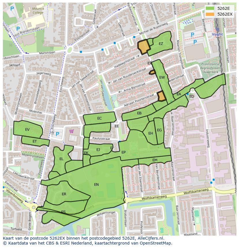 Afbeelding van het postcodegebied 5262 EX op de kaart.