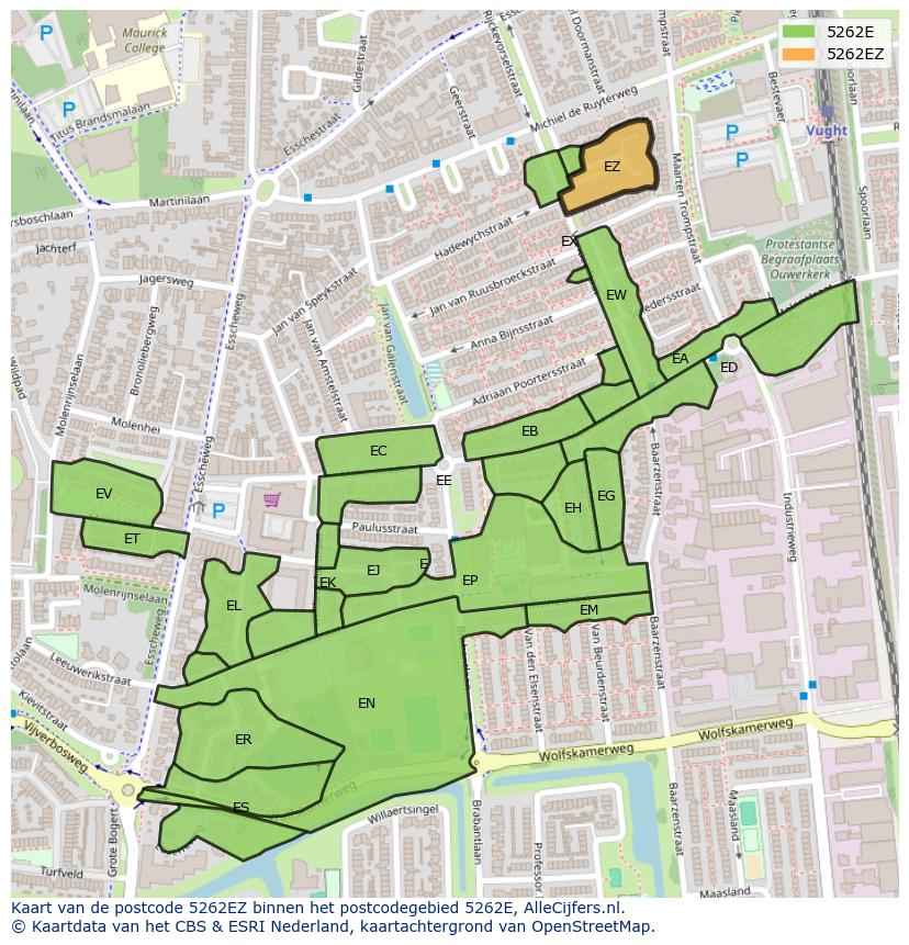 Afbeelding van het postcodegebied 5262 EZ op de kaart.