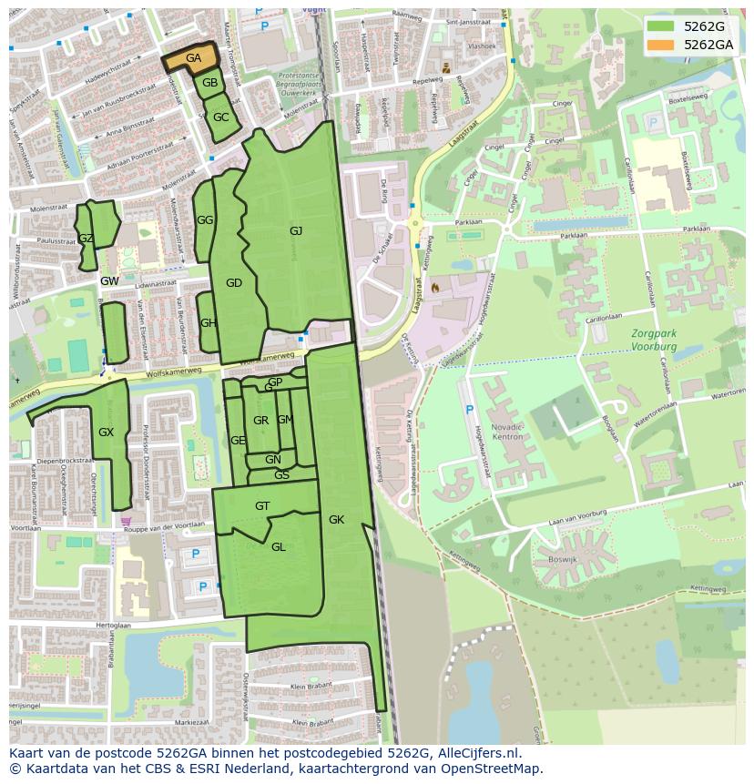 Afbeelding van het postcodegebied 5262 GA op de kaart.