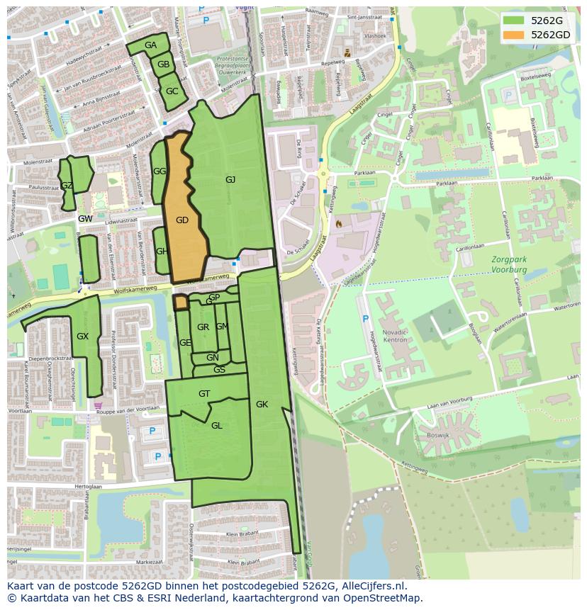 Afbeelding van het postcodegebied 5262 GD op de kaart.