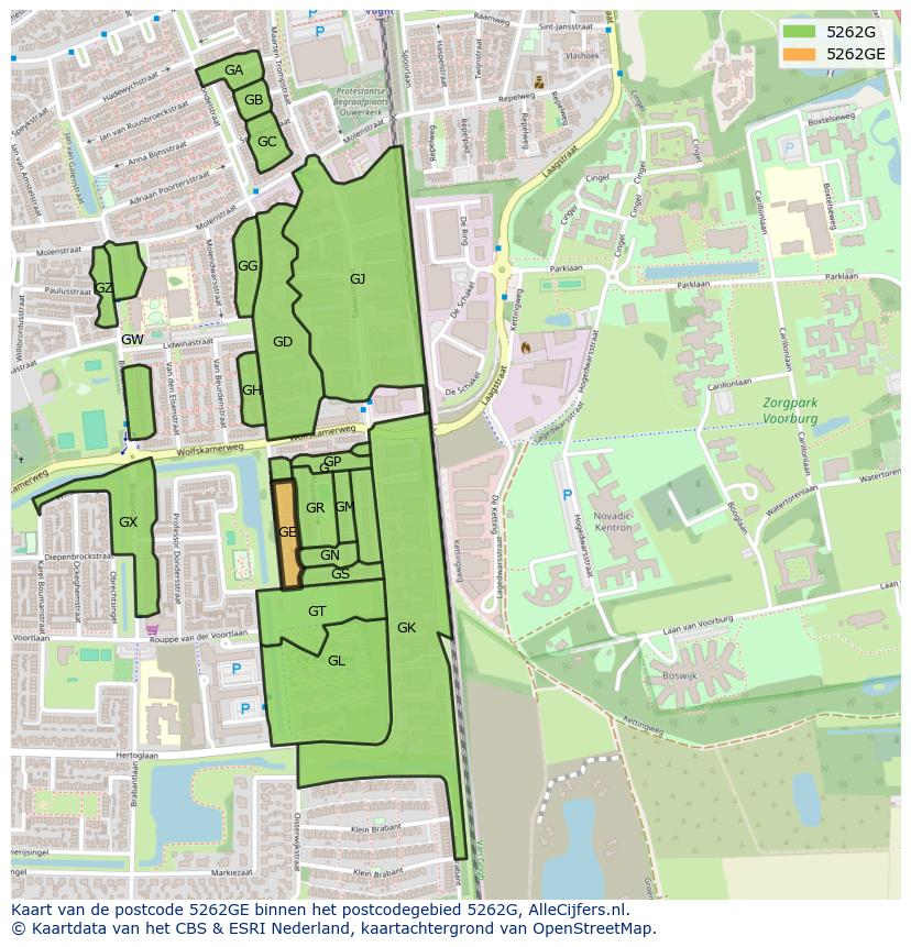 Afbeelding van het postcodegebied 5262 GE op de kaart.