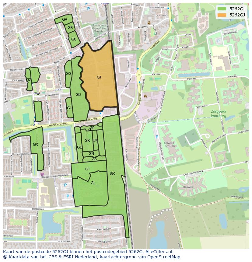 Afbeelding van het postcodegebied 5262 GJ op de kaart.