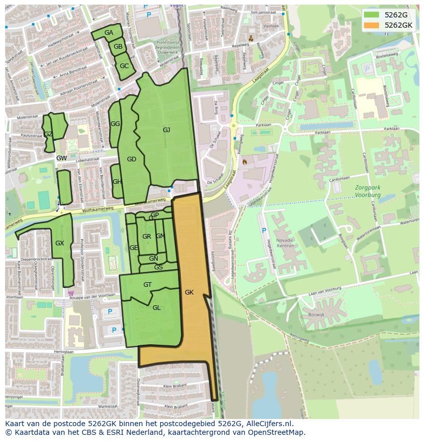 Afbeelding van het postcodegebied 5262 GK op de kaart.