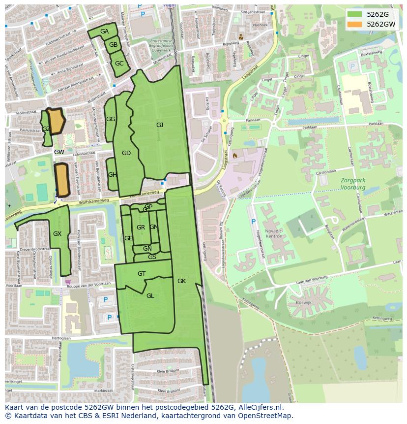 Afbeelding van het postcodegebied 5262 GW op de kaart.