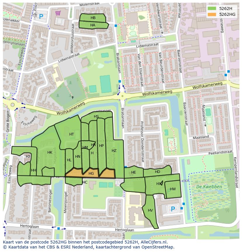 Afbeelding van het postcodegebied 5262 HG op de kaart.