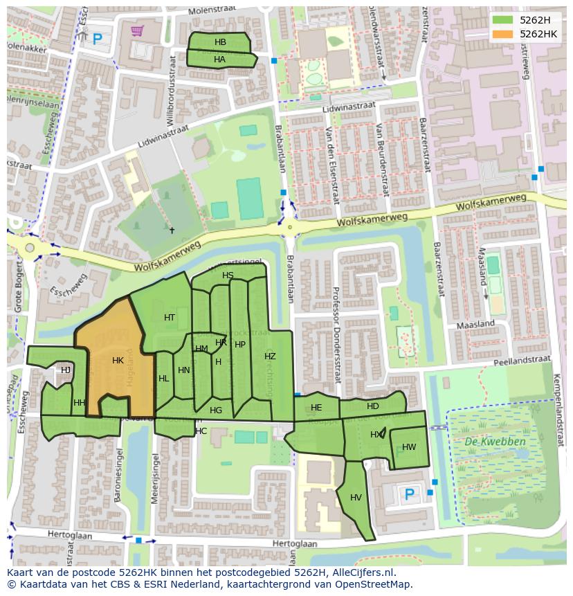 Afbeelding van het postcodegebied 5262 HK op de kaart.