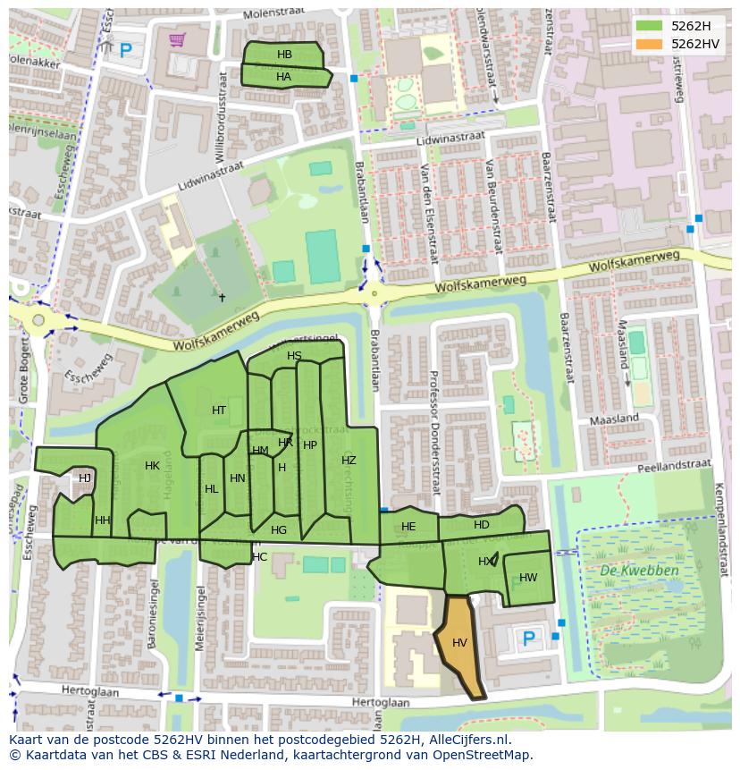 Afbeelding van het postcodegebied 5262 HV op de kaart.
