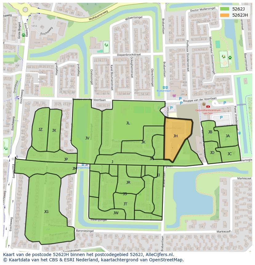 Afbeelding van het postcodegebied 5262 JH op de kaart.