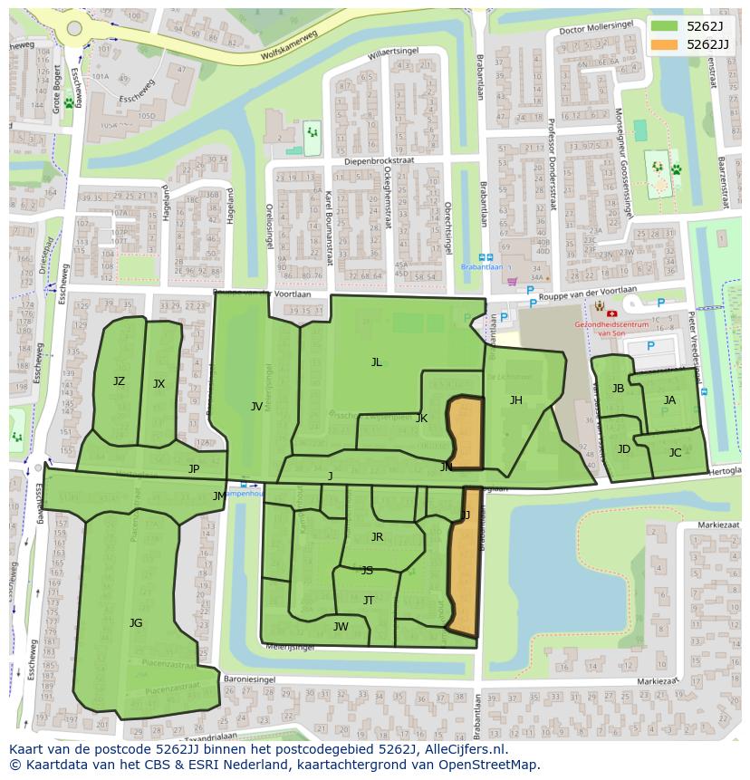 Afbeelding van het postcodegebied 5262 JJ op de kaart.