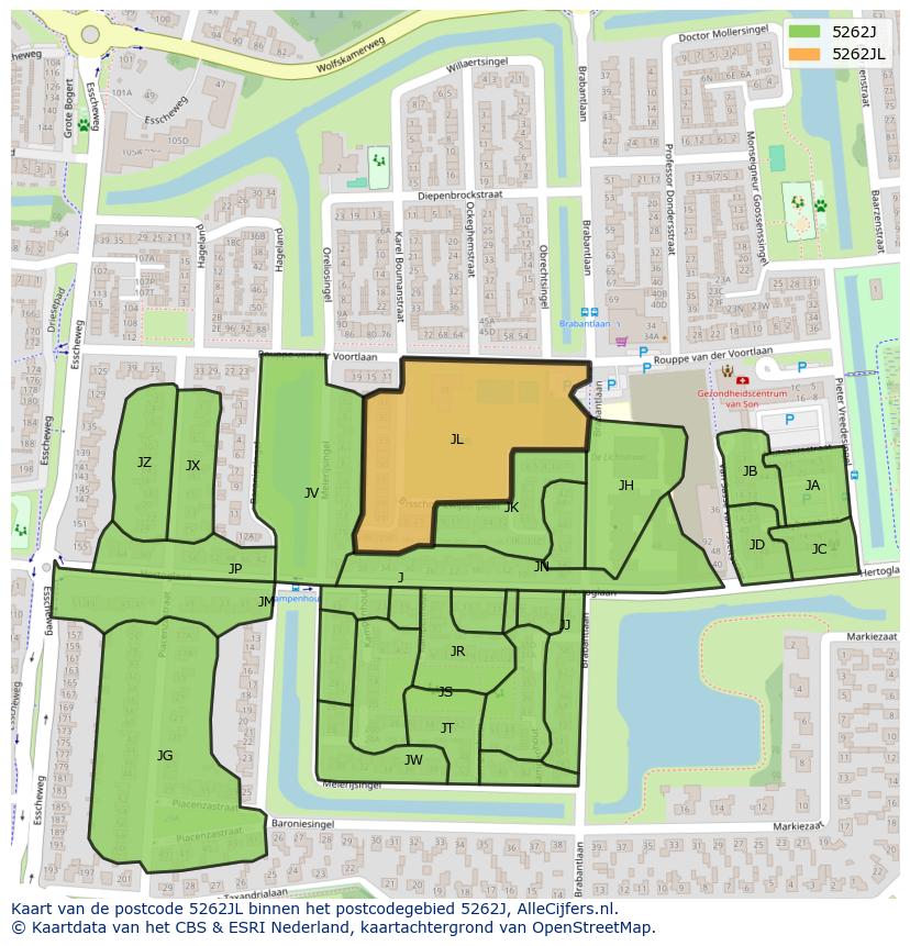 Afbeelding van het postcodegebied 5262 JL op de kaart.