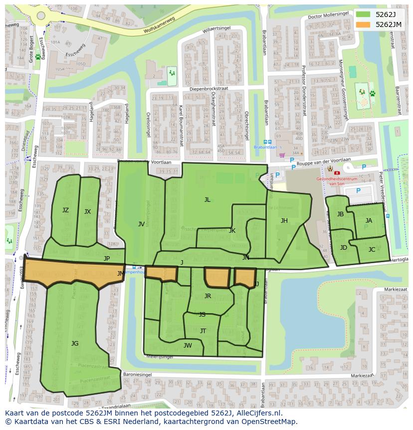 Afbeelding van het postcodegebied 5262 JM op de kaart.