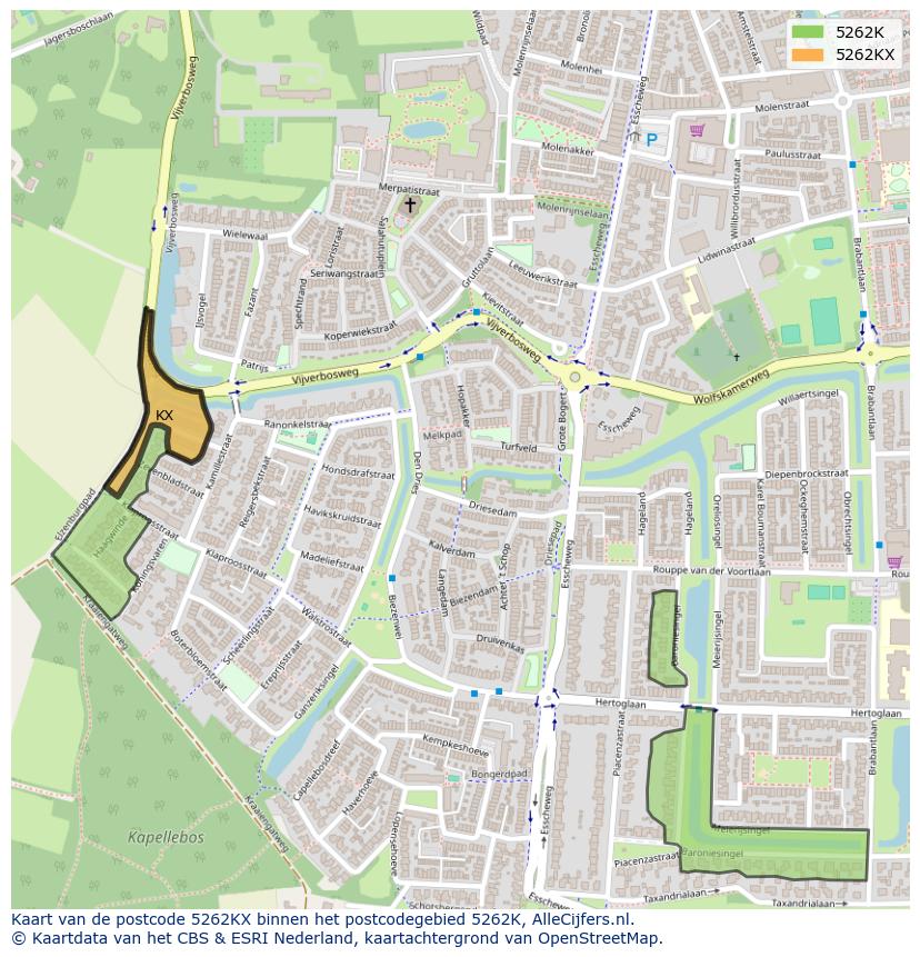 Afbeelding van het postcodegebied 5262 KX op de kaart.