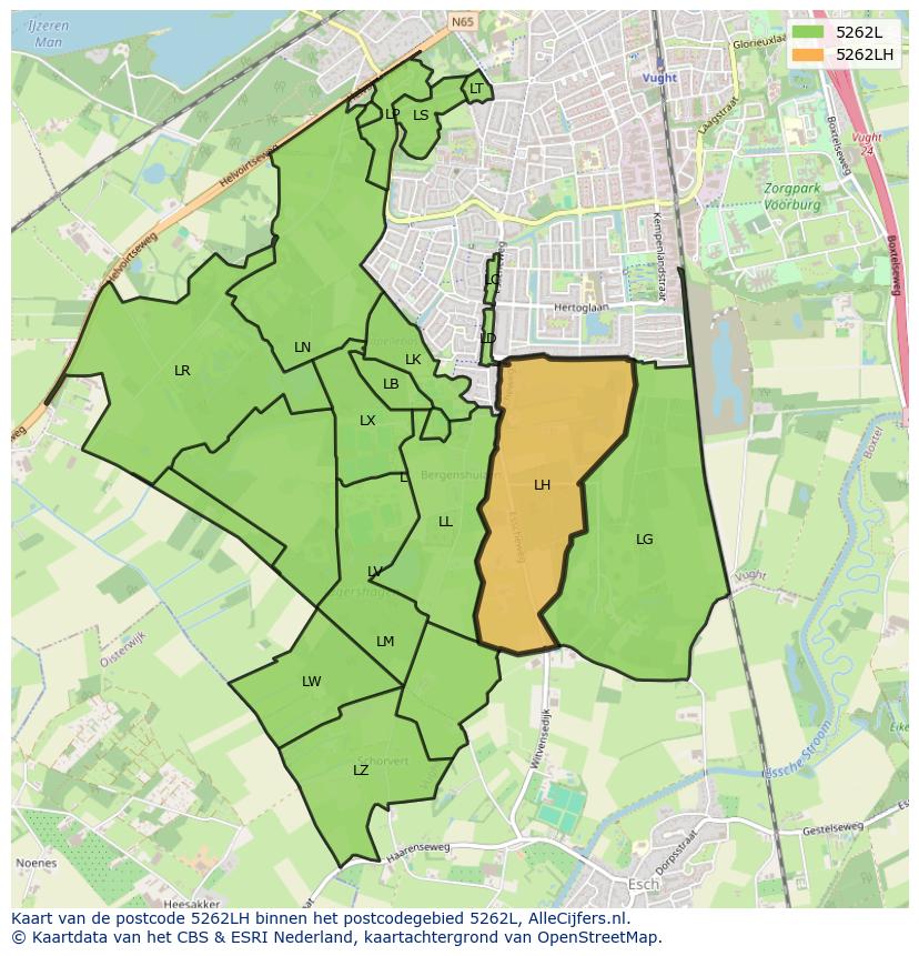 Afbeelding van het postcodegebied 5262 LH op de kaart.