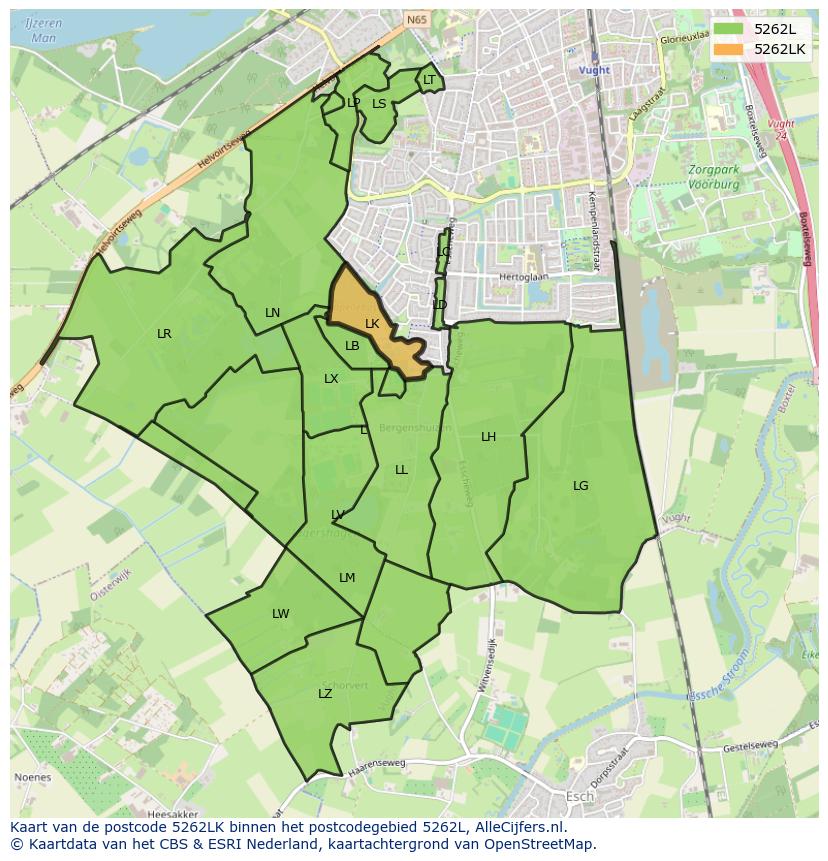 Afbeelding van het postcodegebied 5262 LK op de kaart.