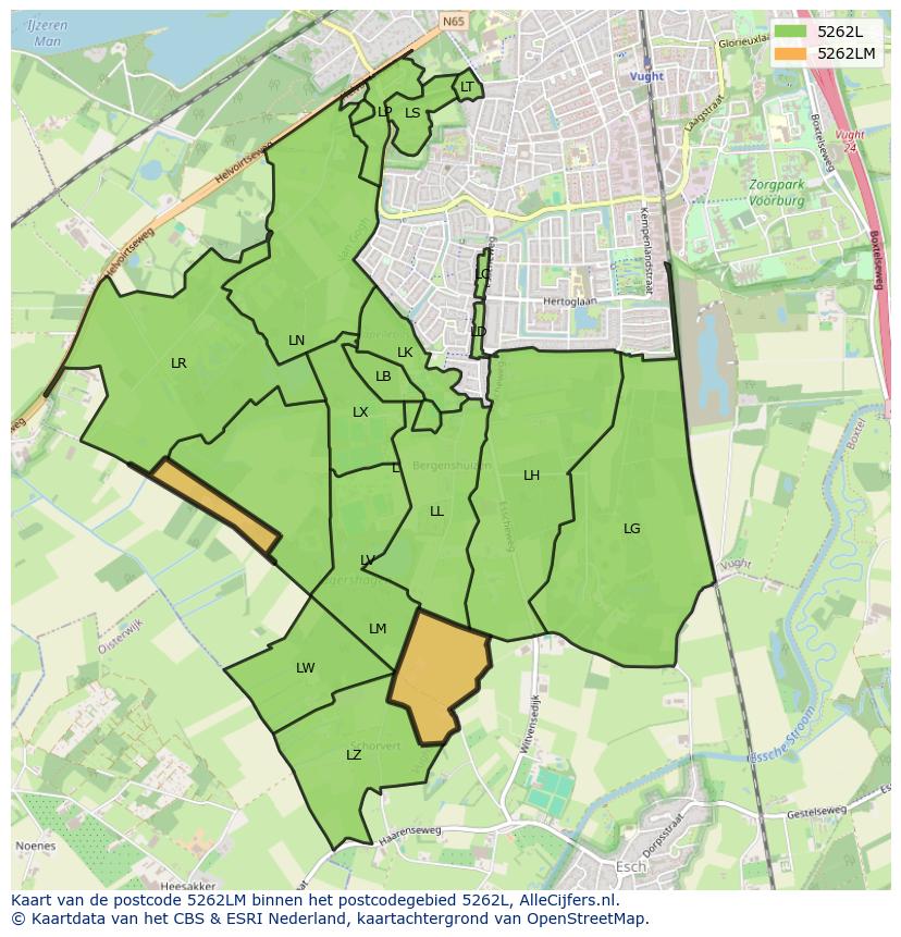 Afbeelding van het postcodegebied 5262 LM op de kaart.