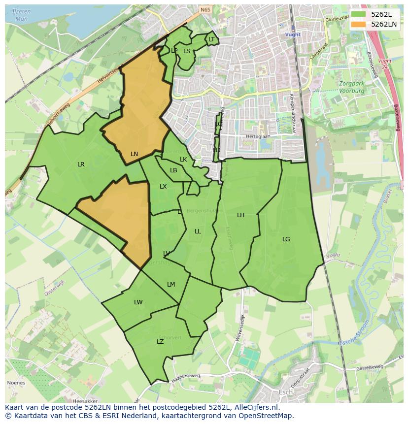 Afbeelding van het postcodegebied 5262 LN op de kaart.