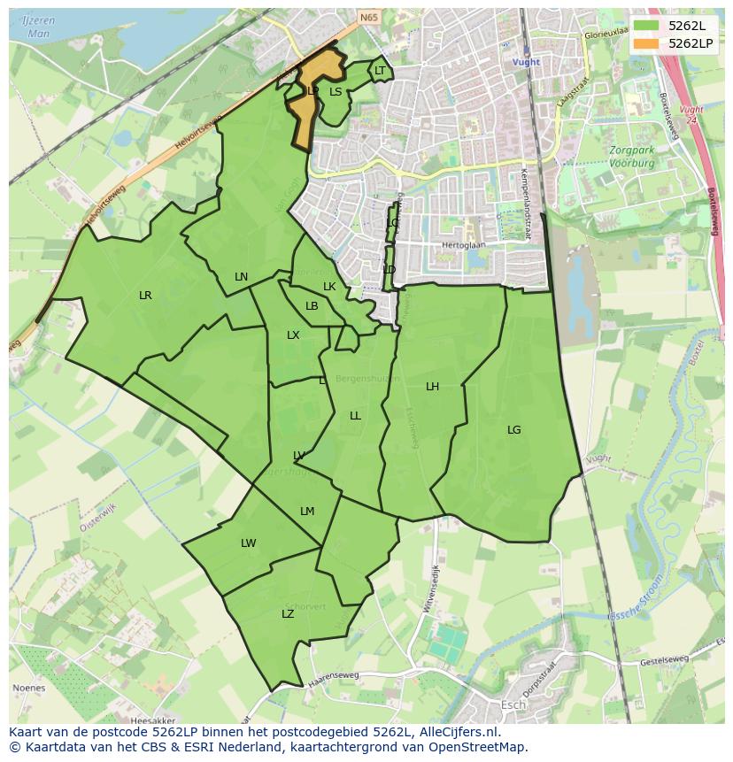 Afbeelding van het postcodegebied 5262 LP op de kaart.