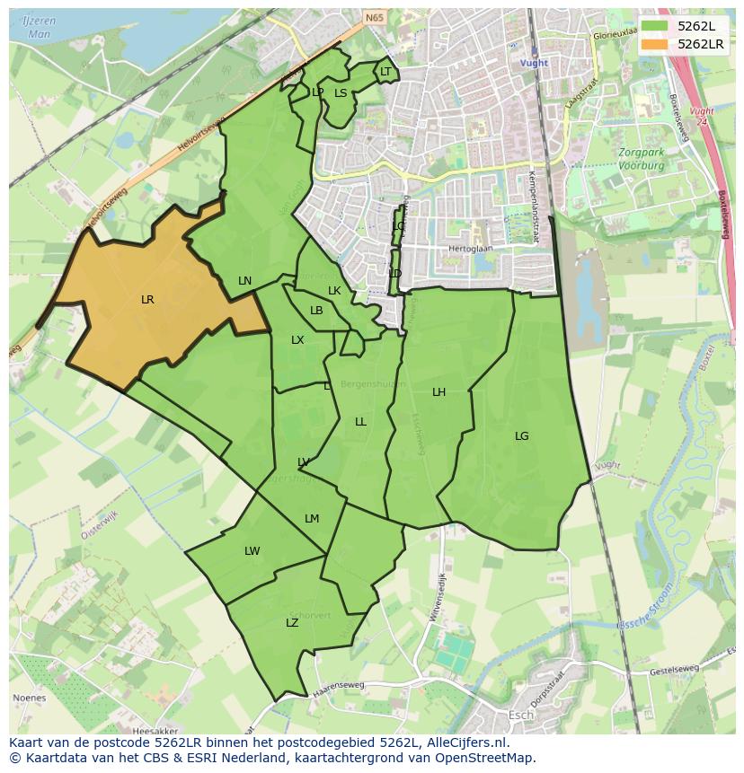 Afbeelding van het postcodegebied 5262 LR op de kaart.