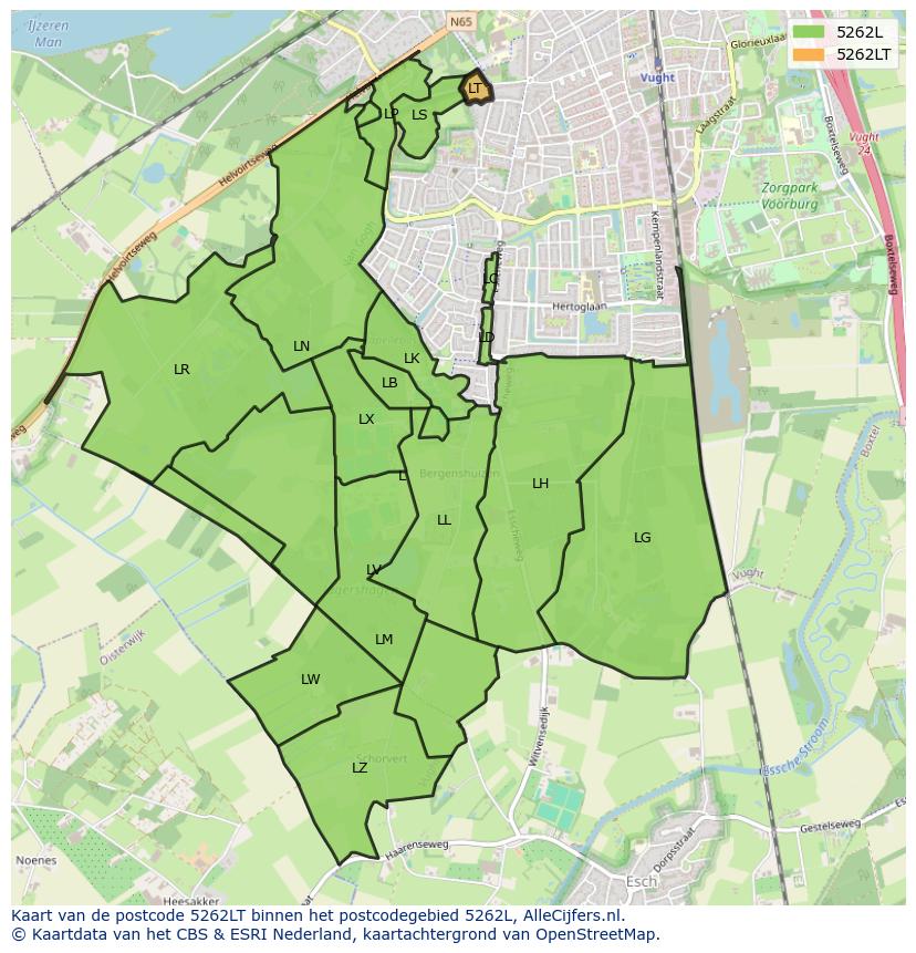 Afbeelding van het postcodegebied 5262 LT op de kaart.