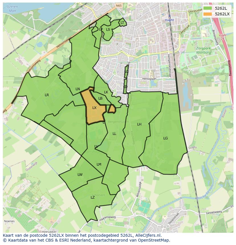 Afbeelding van het postcodegebied 5262 LX op de kaart.