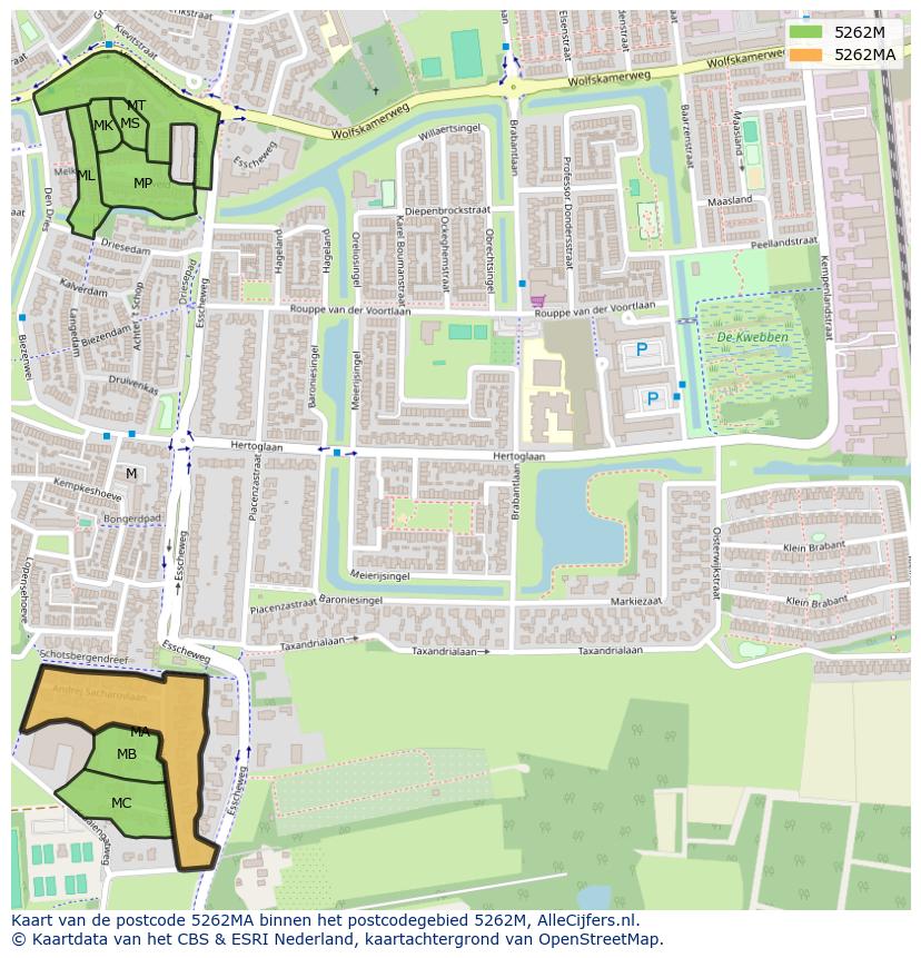 Afbeelding van het postcodegebied 5262 MA op de kaart.