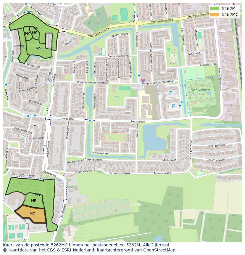 Afbeelding van het postcodegebied 5262 MC op de kaart.