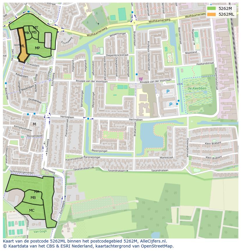 Afbeelding van het postcodegebied 5262 ML op de kaart.