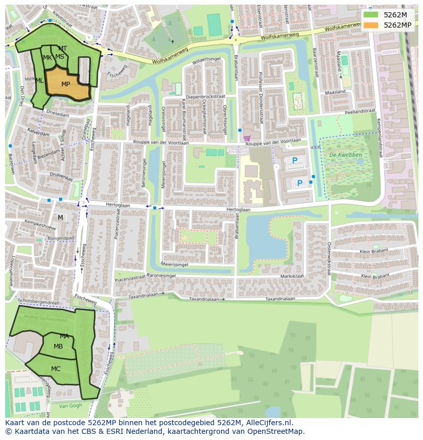 Afbeelding van het postcodegebied 5262 MP op de kaart.