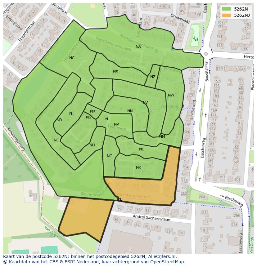 Afbeelding van het postcodegebied 5262 NJ op de kaart.