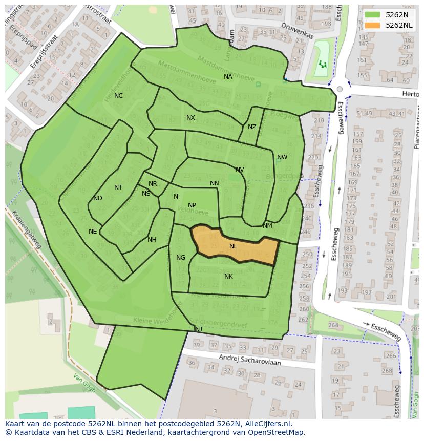 Afbeelding van het postcodegebied 5262 NL op de kaart.