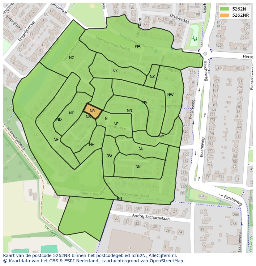 Afbeelding van het postcodegebied 5262 NR op de kaart.