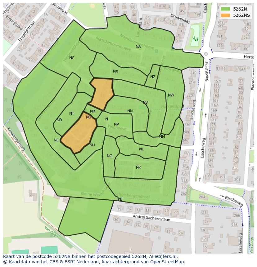 Afbeelding van het postcodegebied 5262 NS op de kaart.