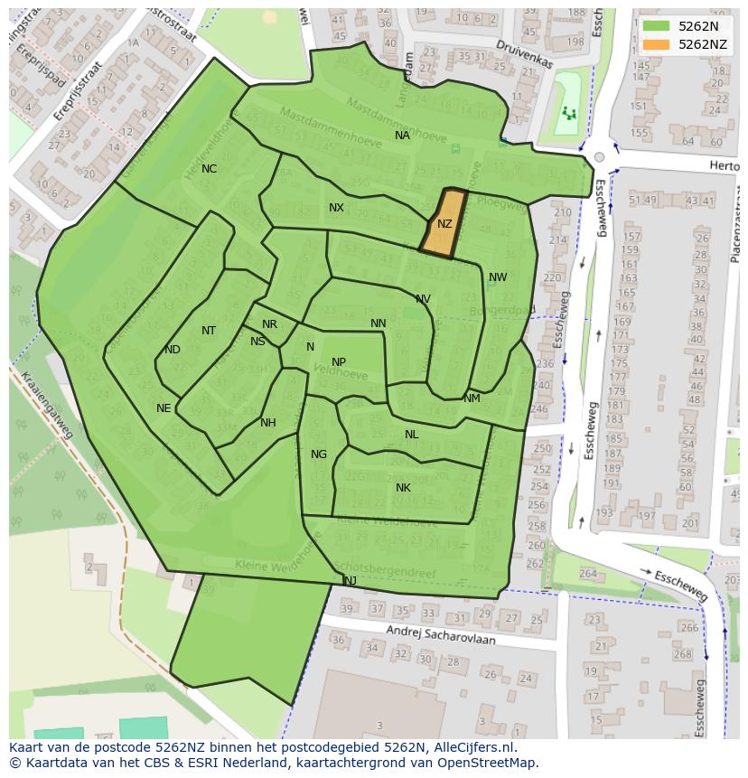 Afbeelding van het postcodegebied 5262 NZ op de kaart.