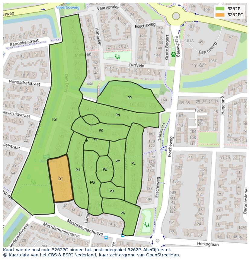 Afbeelding van het postcodegebied 5262 PC op de kaart.