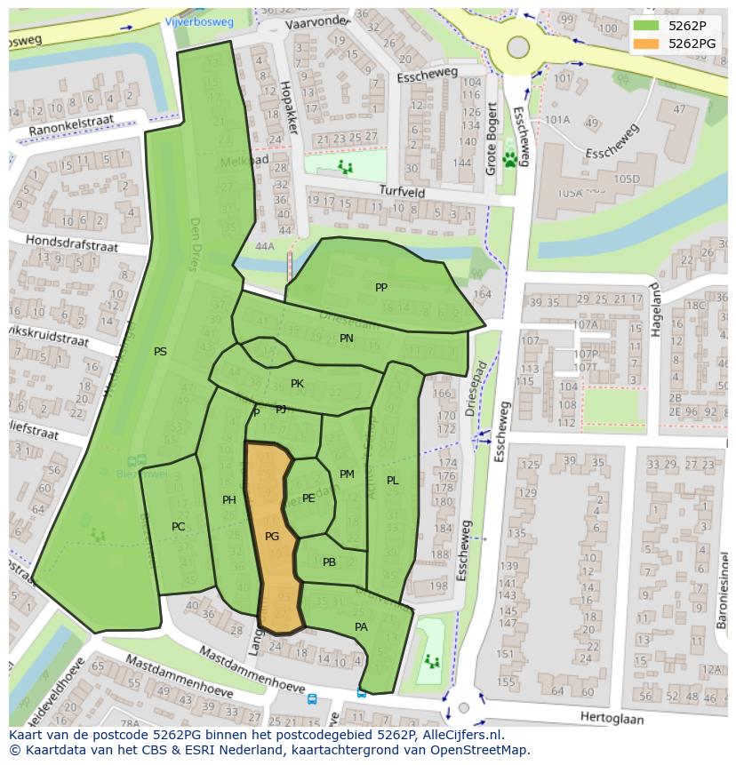 Afbeelding van het postcodegebied 5262 PG op de kaart.