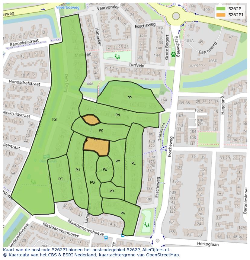 Afbeelding van het postcodegebied 5262 PJ op de kaart.