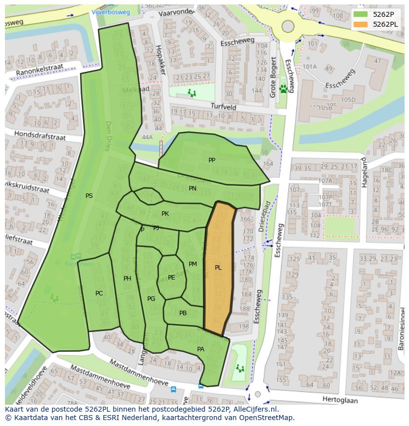 Afbeelding van het postcodegebied 5262 PL op de kaart.