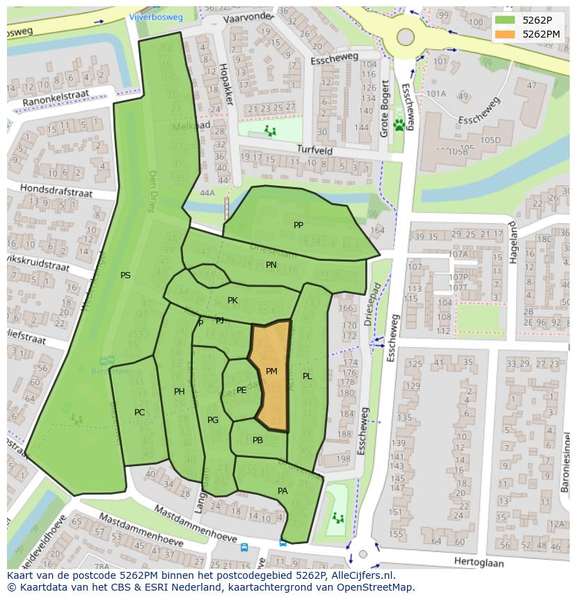 Afbeelding van het postcodegebied 5262 PM op de kaart.