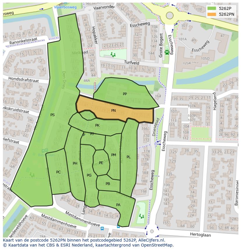 Afbeelding van het postcodegebied 5262 PN op de kaart.