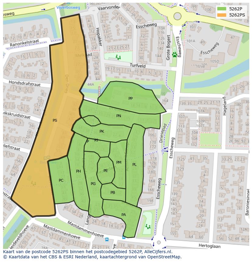 Afbeelding van het postcodegebied 5262 PS op de kaart.