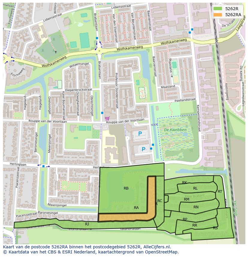 Afbeelding van het postcodegebied 5262 RA op de kaart.