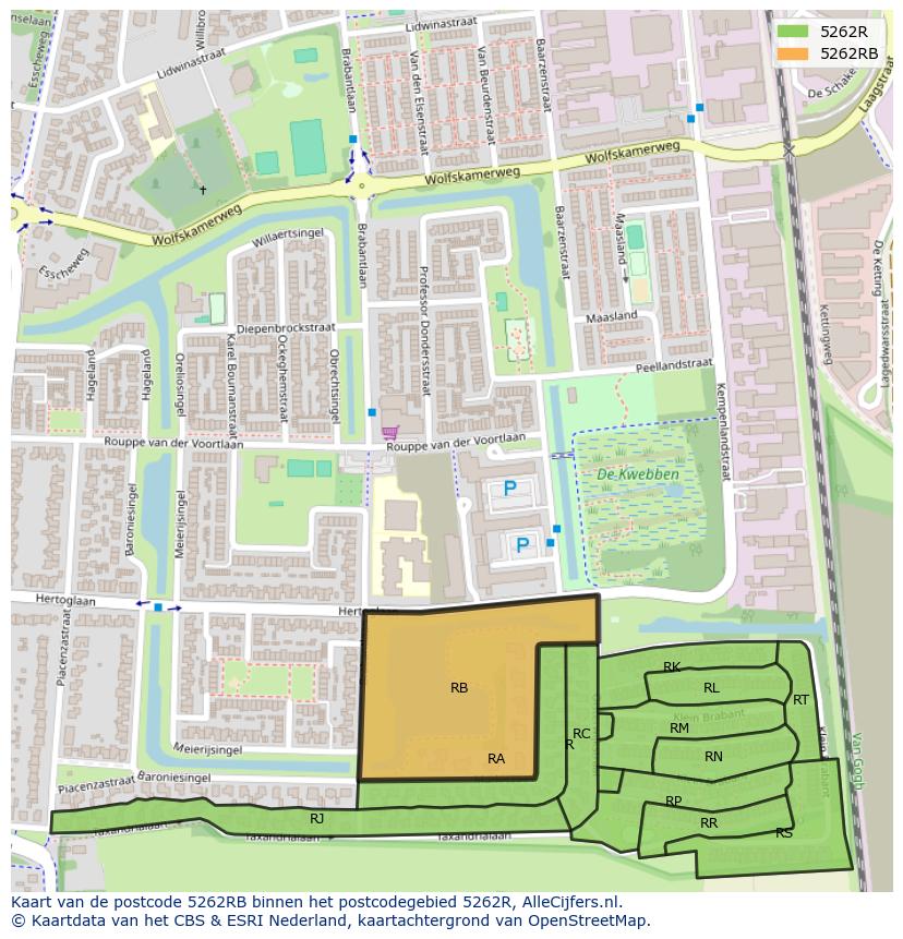 Afbeelding van het postcodegebied 5262 RB op de kaart.