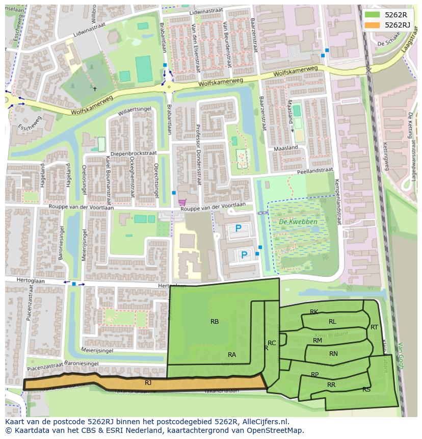 Afbeelding van het postcodegebied 5262 RJ op de kaart.