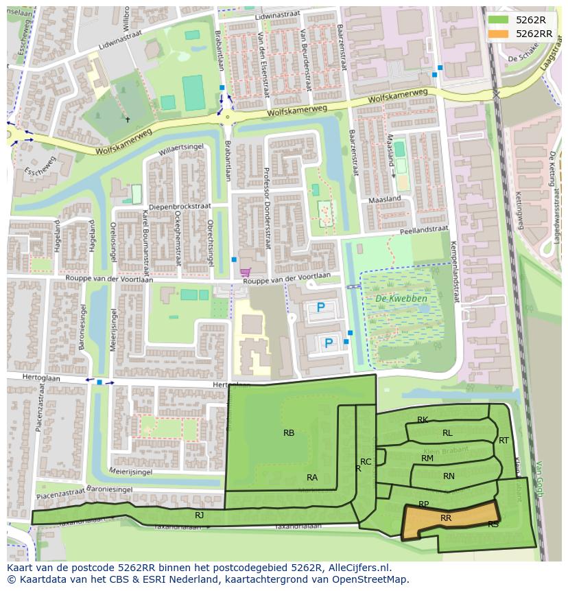 Afbeelding van het postcodegebied 5262 RR op de kaart.